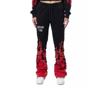 SMOKE RISE STACKED Black and Red Joggers